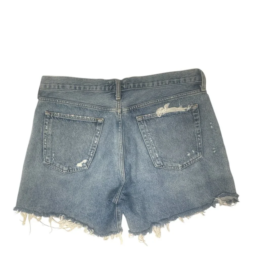 Agolde Parker Long Jean Shorts Size 32 In Heatwave Wash Cut Off Raw Frayed Hem - Picture 2 of 6